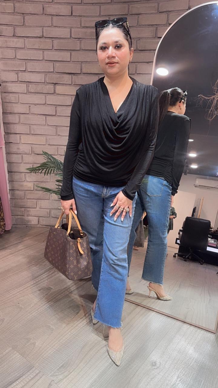 Cowl Black knitted full Sleeve Top