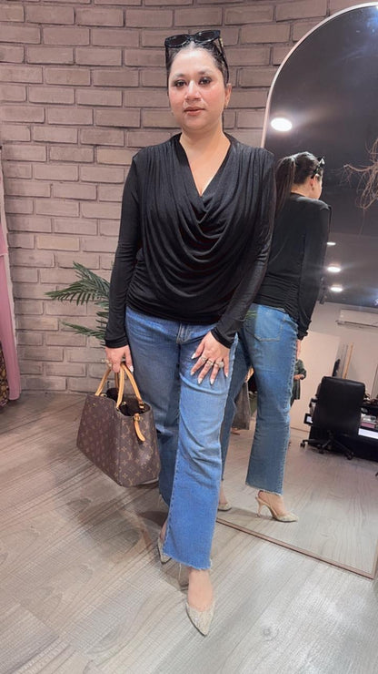 Cowl Black knitted full Sleeve Top