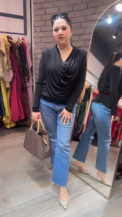 Cowl Black knitted full Sleeve Top