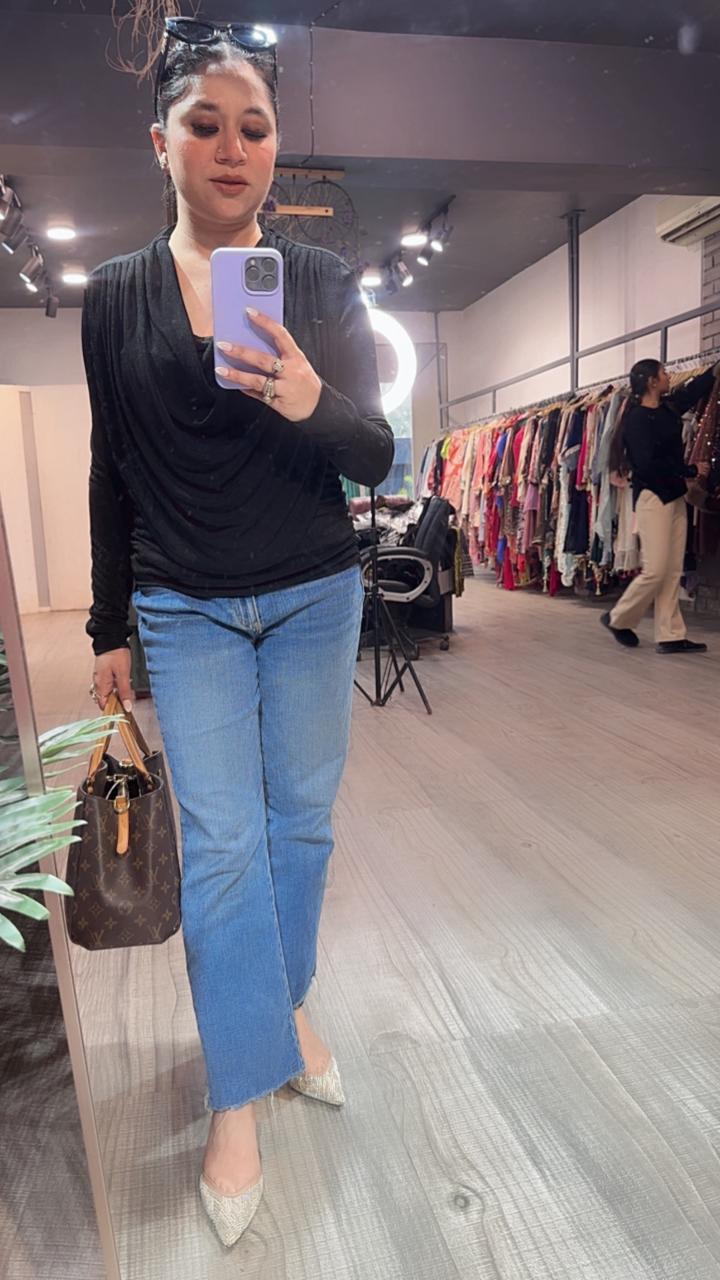 Cowl Black knitted full Sleeve Top