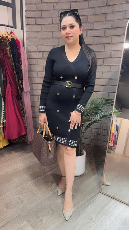 Balmain Black white Woolen Dress