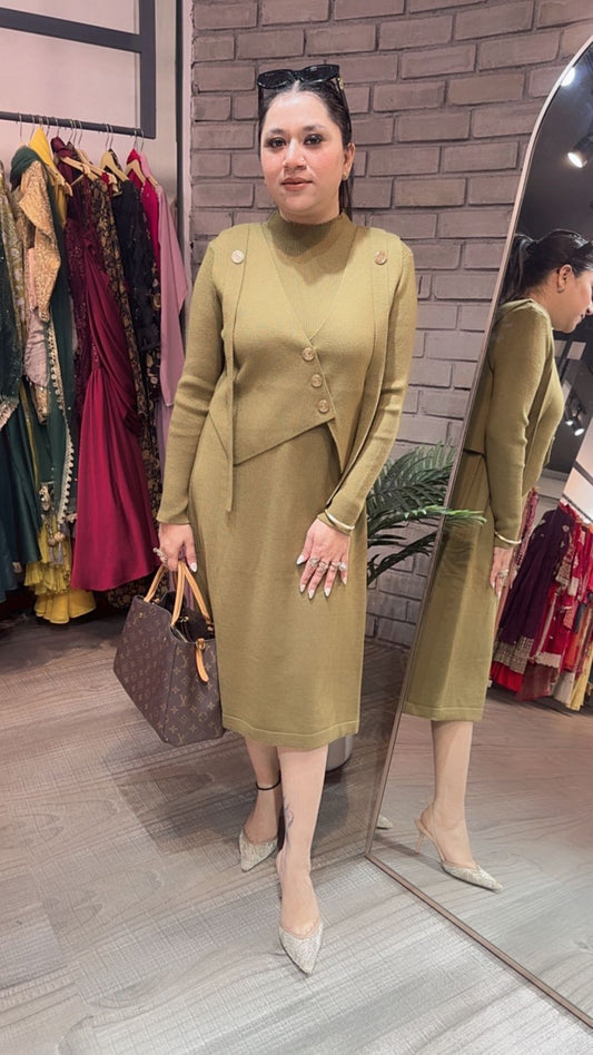 Julie olive Woolen Dress
