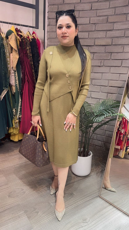 Julie olive Woolen Dress