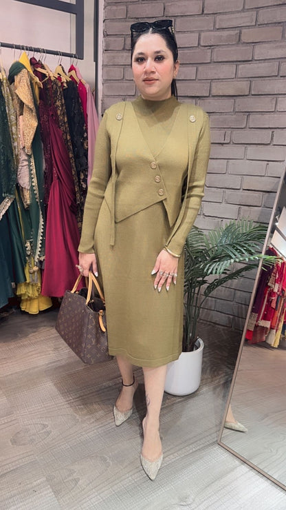 Julie olive Woolen Dress