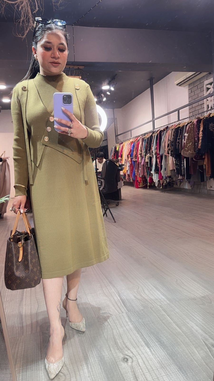 Julie olive Woolen Dress