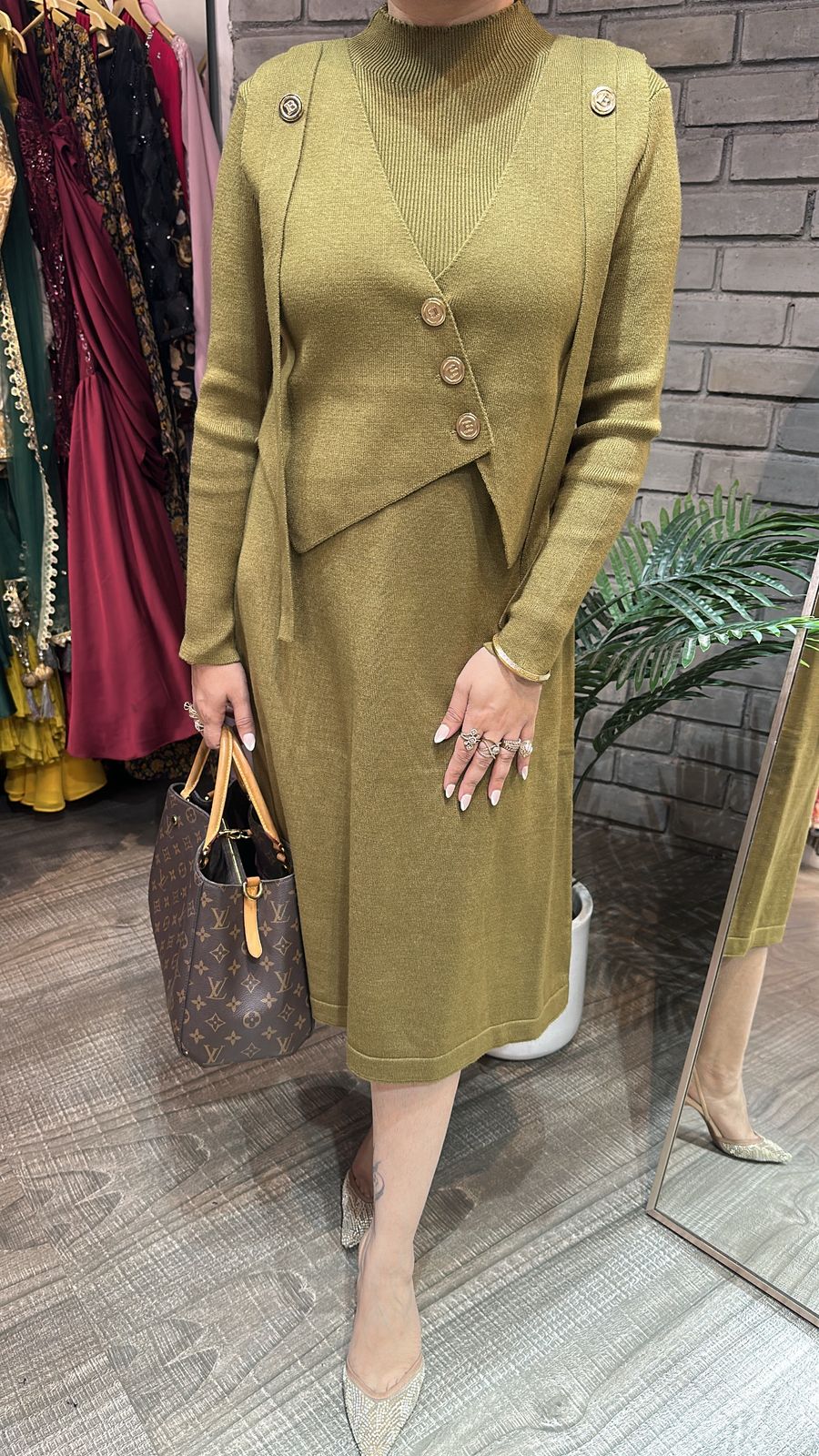 Julie olive Woolen Dress