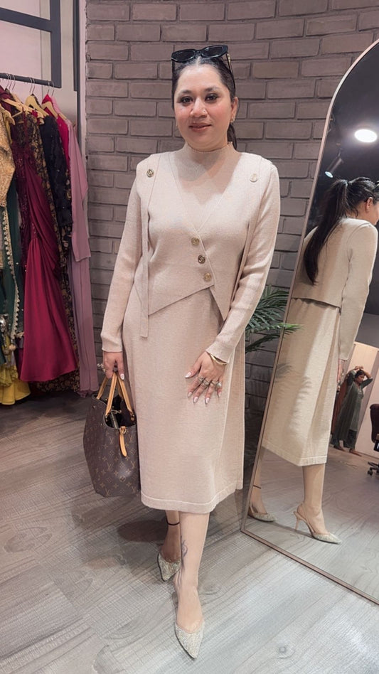 Julie Beige Woolen Dress