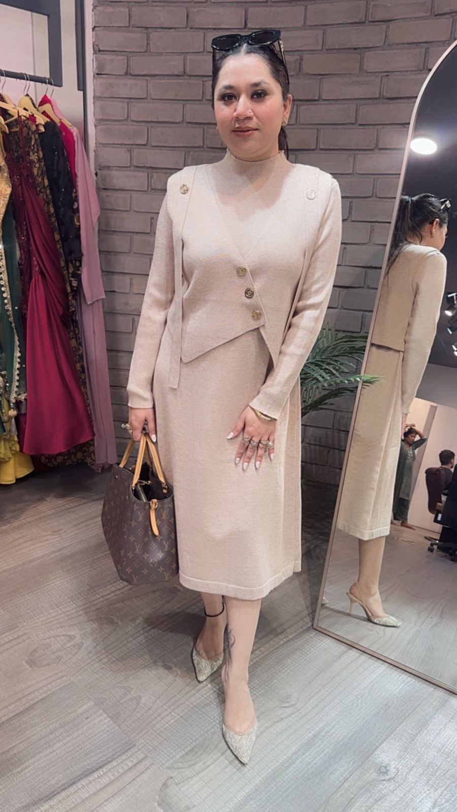 Julie Beige Woolen Dress