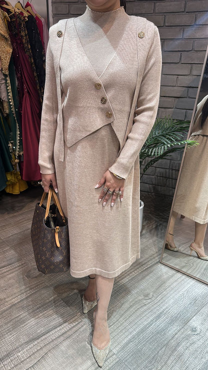 Julie Beige Woolen Dress