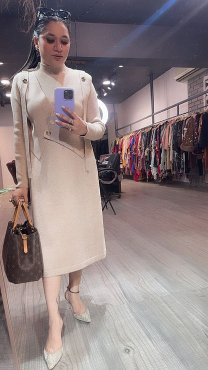 Julie Beige Woolen Dress