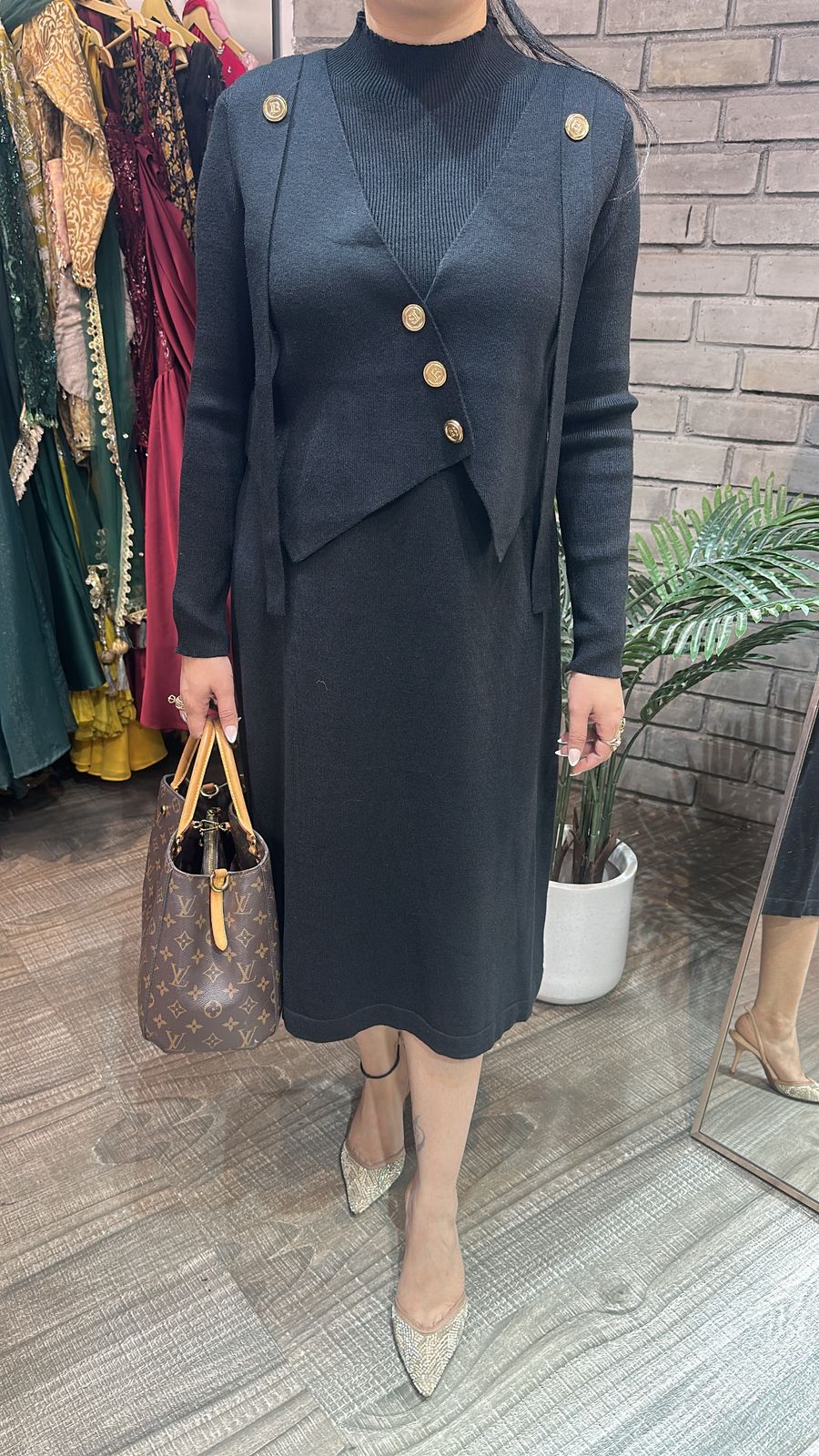 Julie Black Woolen Dress