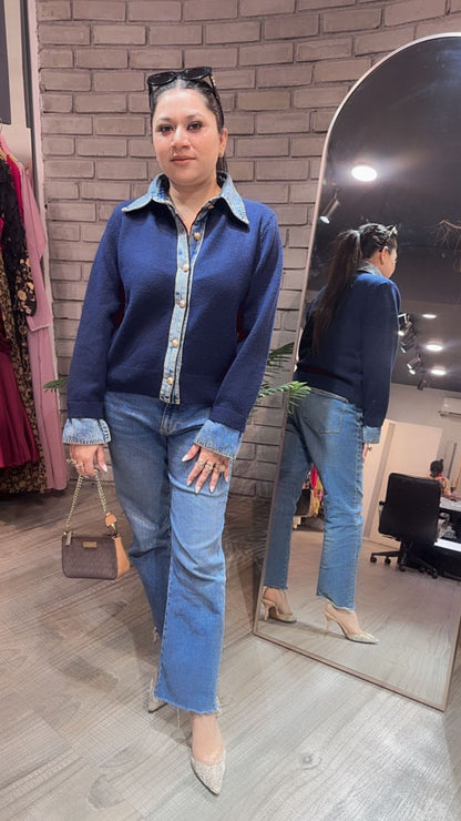 Denim wala Navy Blue Woolen Sweater