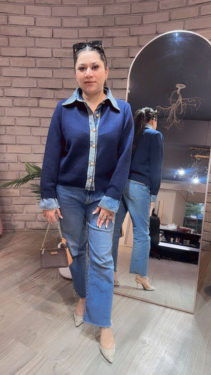 Denim wala Navy Blue Woolen Sweater