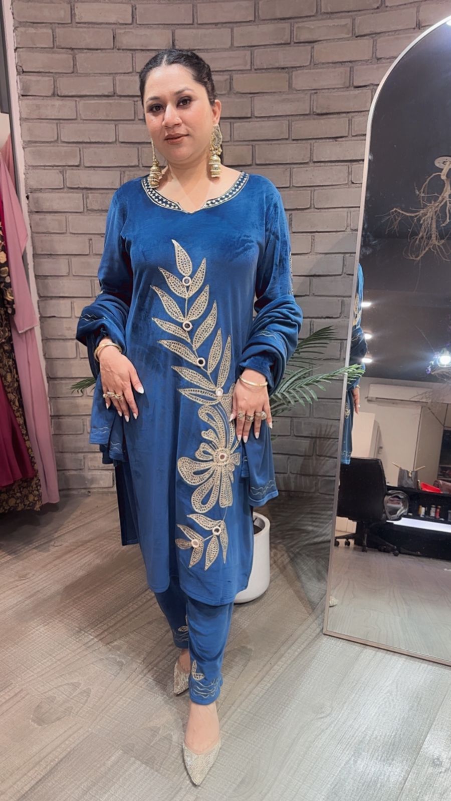 Nazeer Teal Blue Designer velvet suit