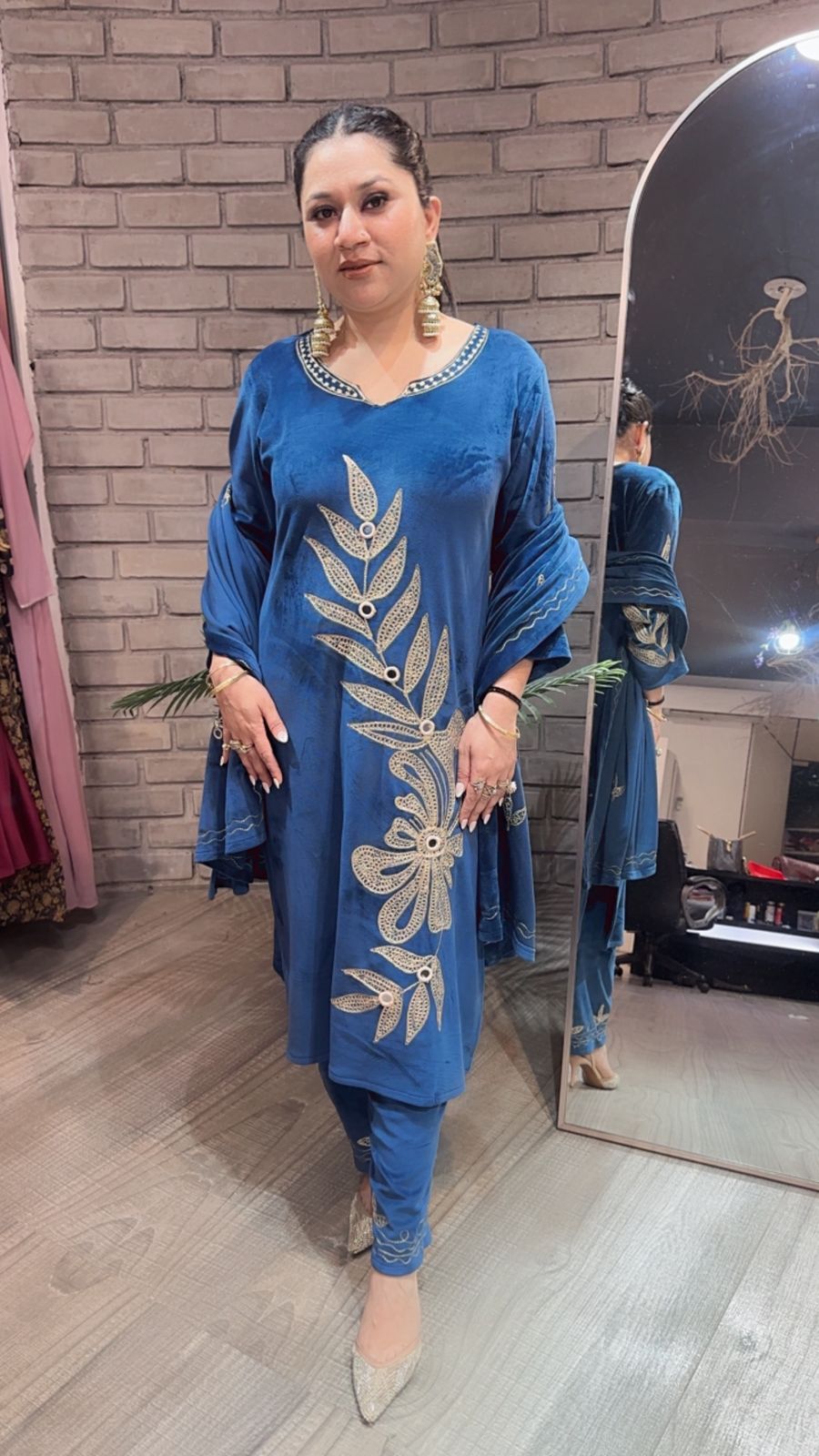 Nazeer Teal Blue Designer velvet suit