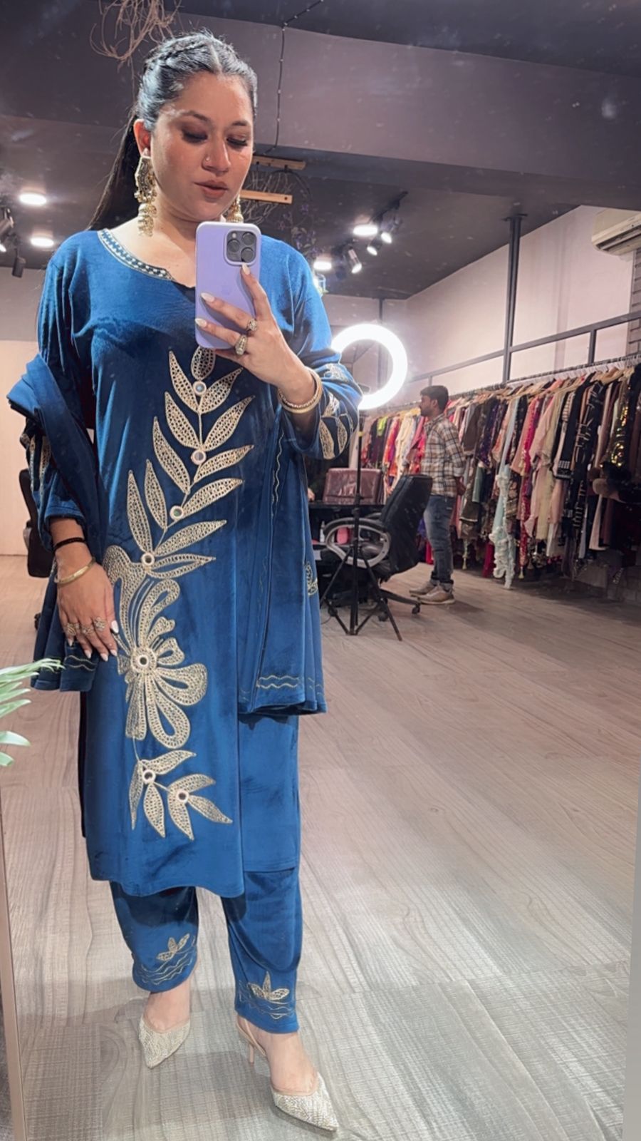 Nazeer Teal Blue Designer velvet suit