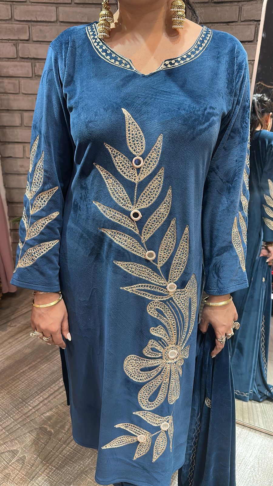 Nazeer Teal Blue Designer velvet suit
