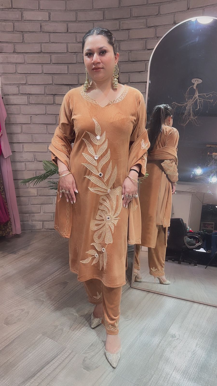 Nazeer Beige Designer velvet suit