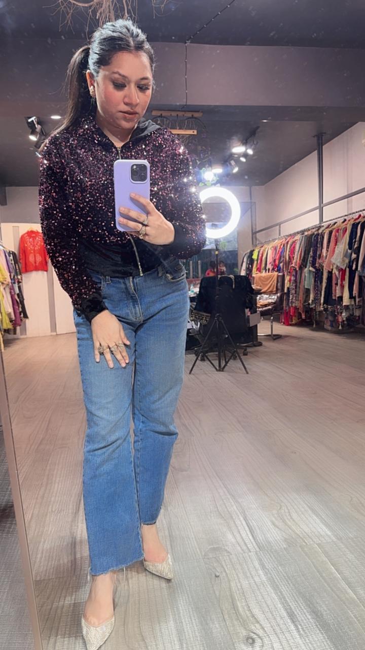 Twinkle pink Black Velevt jacket