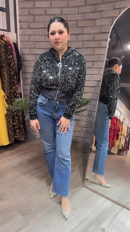 Twinkle Silver Black Velevt jacket