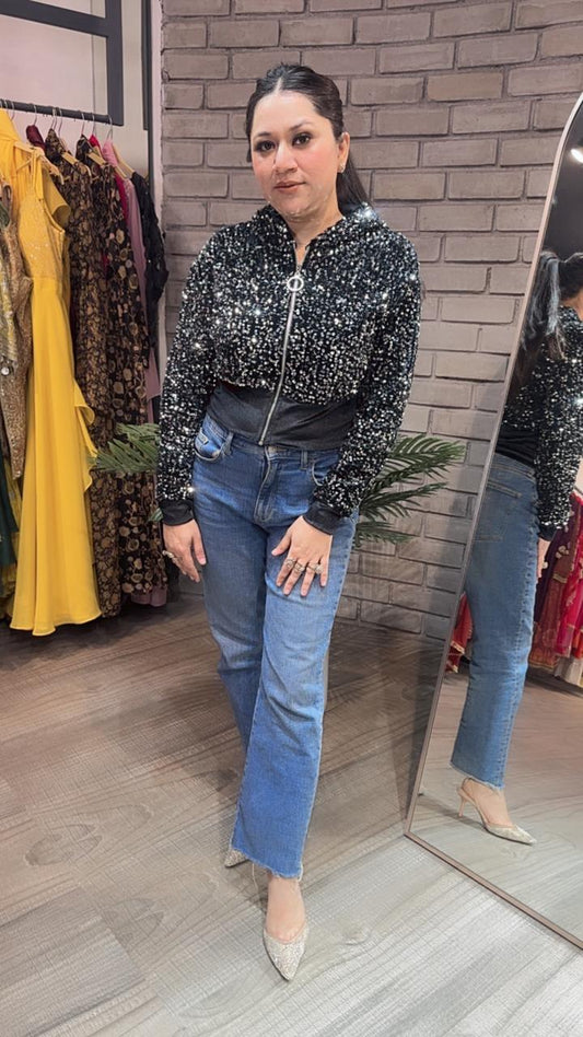 Twinkle Silver Black Velevt jacket