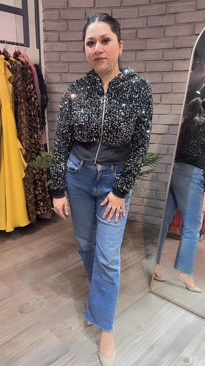 Twinkle Silver Black Velevt jacket