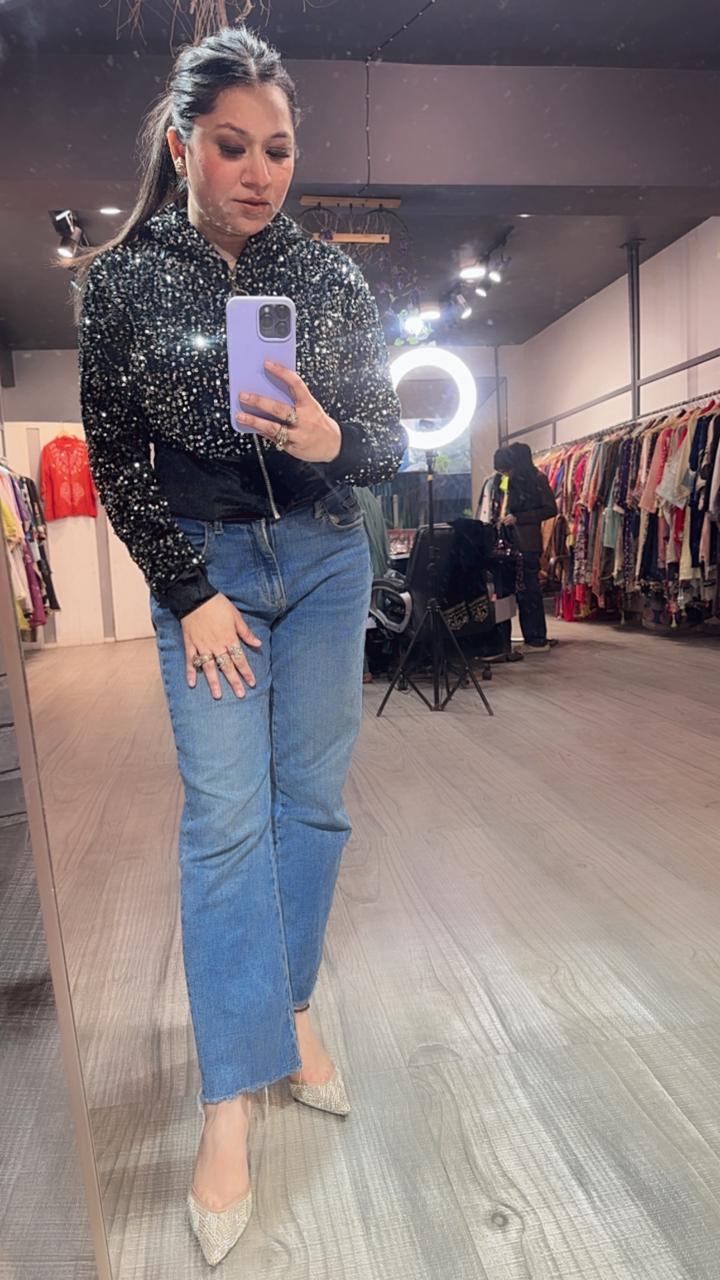 Twinkle Silver Black Velevt jacket