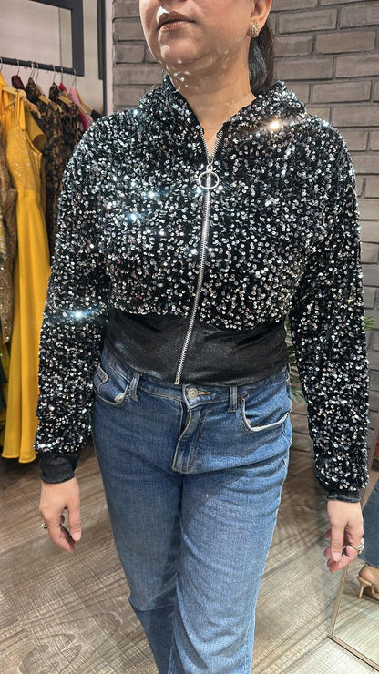 Twinkle Silver Black Velevt jacket