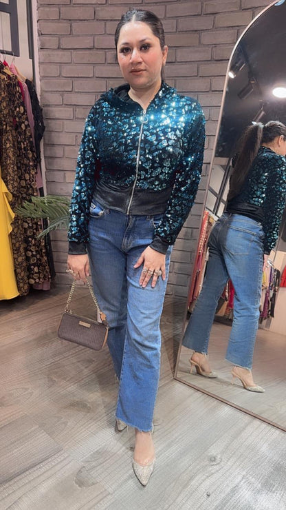 Twinkle Blue Black Velevt jacket