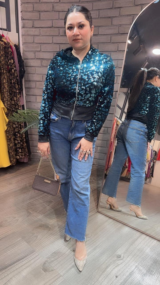 Twinkle Blue Black Velevt jacket