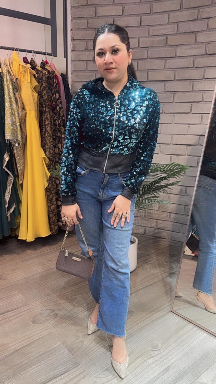 Twinkle Blue Black Velevt jacket