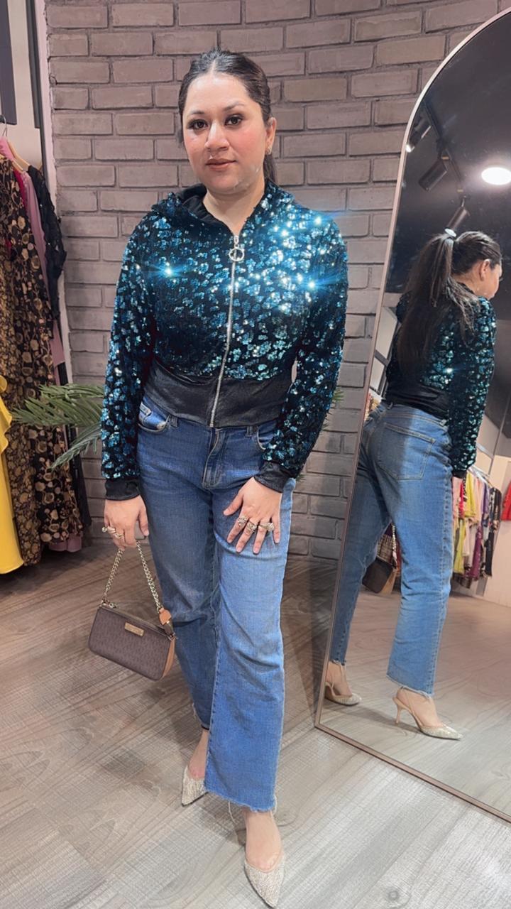 Twinkle Blue Black Velevt jacket