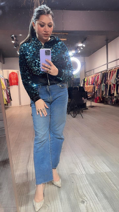 Twinkle Blue Black Velevt jacket