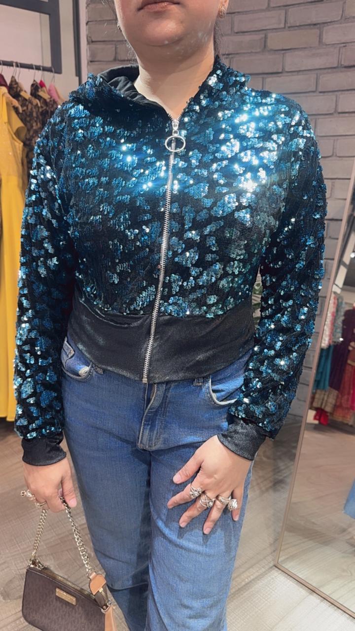 Twinkle Blue Black Velevt jacket