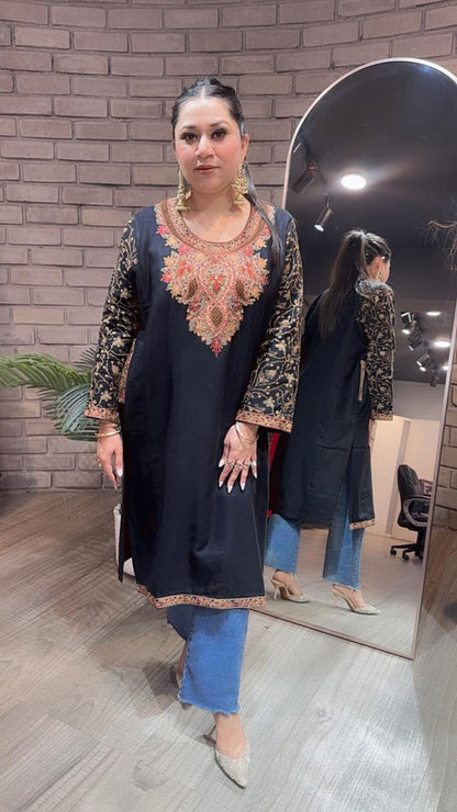 Kashmiri phiran Black Thread work