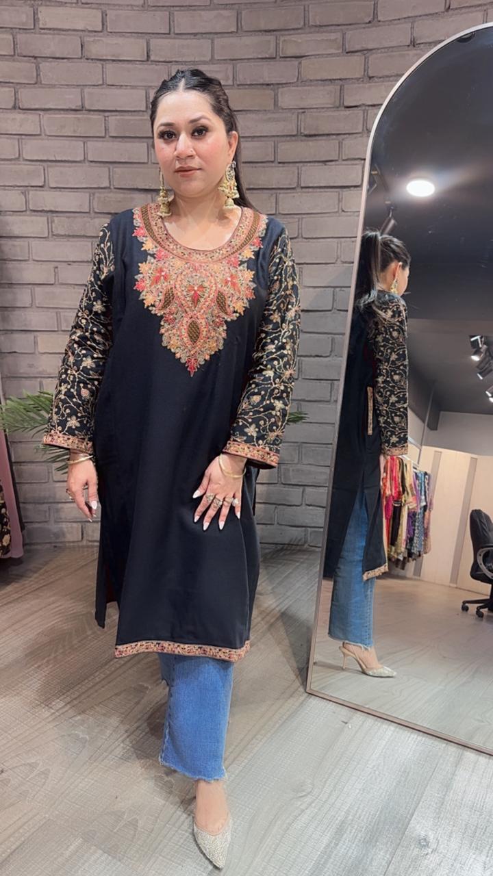 Kashmiri phiran Black Thread work