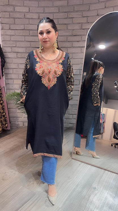 Kashmiri phiran Black Thread work