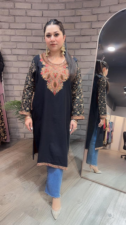 Kashmiri phiran Black Thread work