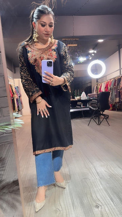 Kashmiri phiran Black Thread work