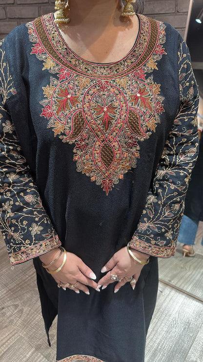 Kashmiri phiran Black Thread work