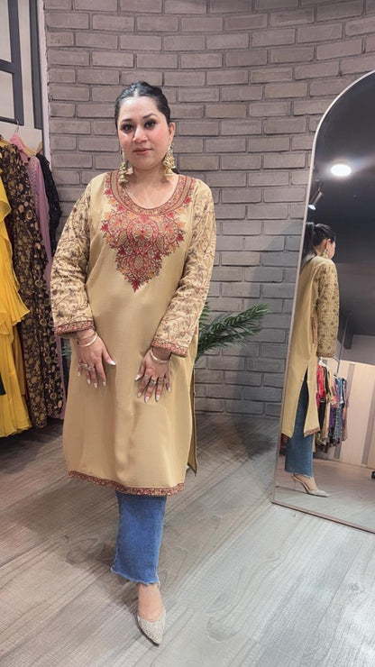 Kashmiri phiran Beige  Thread work