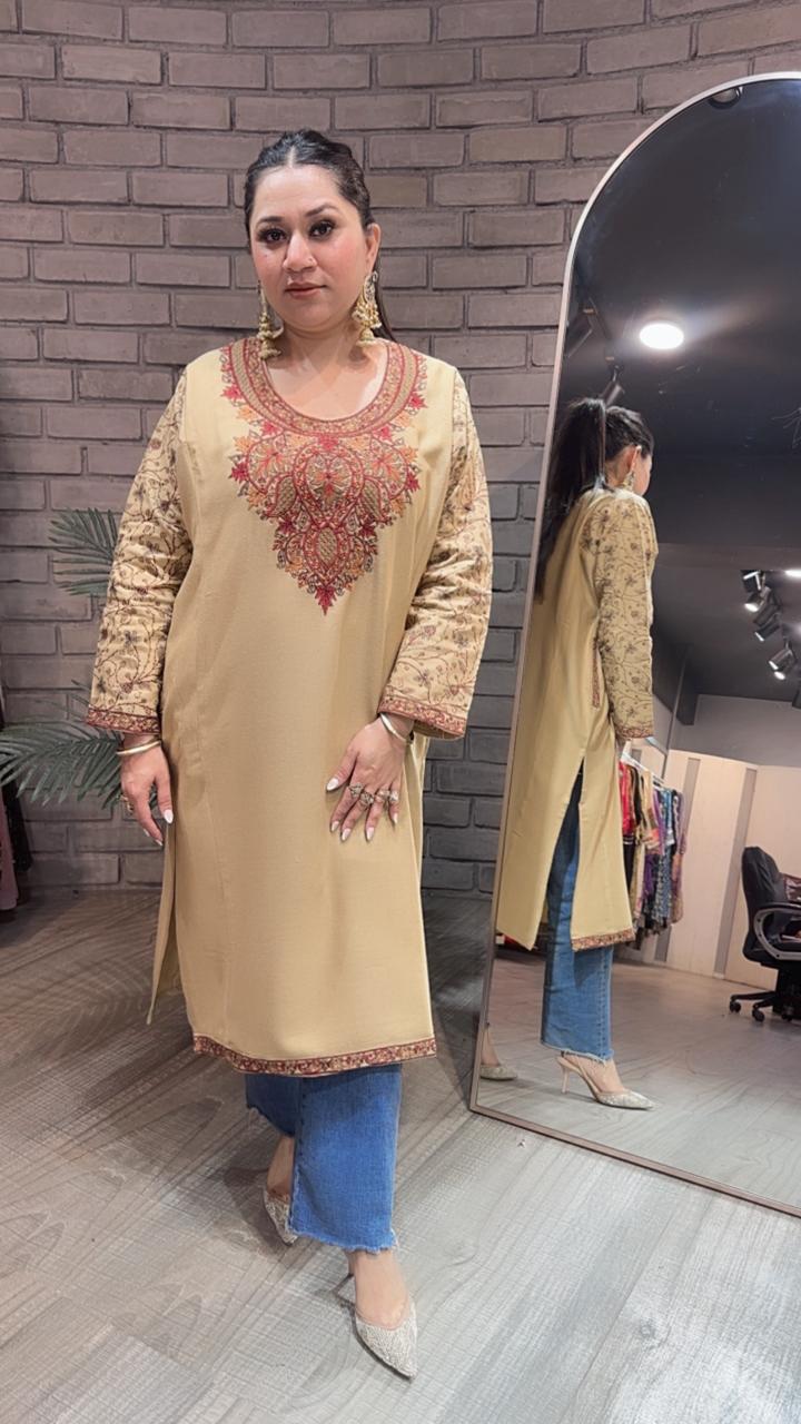 Kashmiri phiran Beige  Thread work