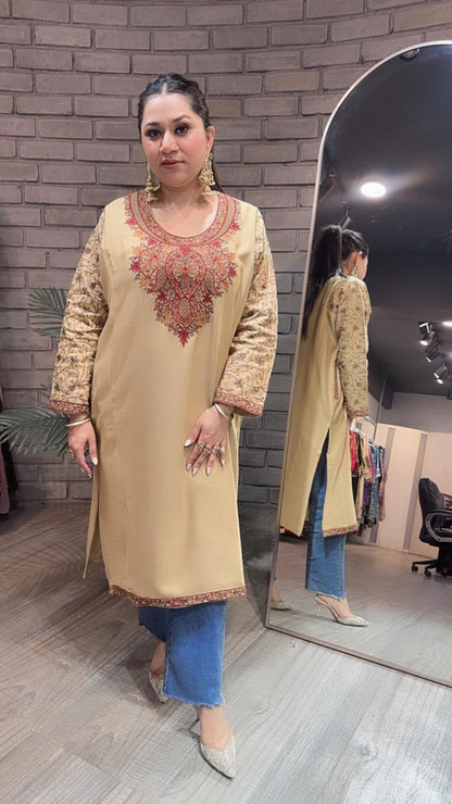 Kashmiri phiran Beige  Thread work