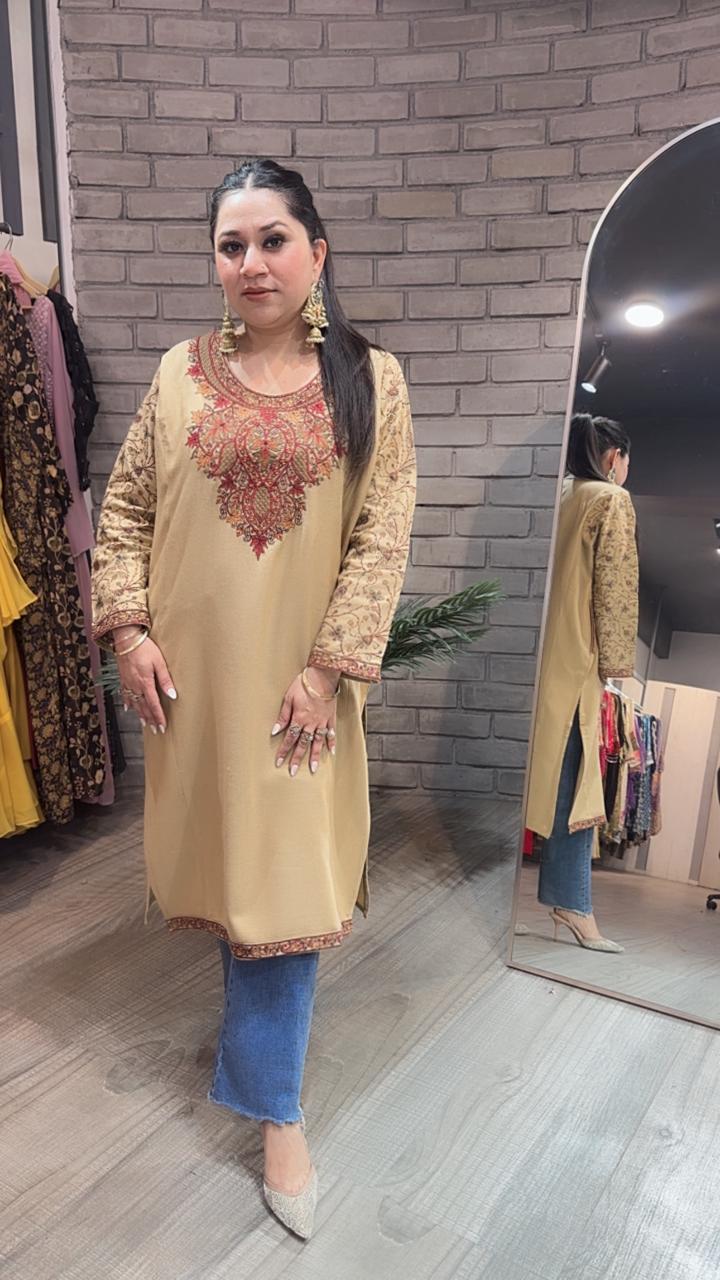 Kashmiri phiran Beige  Thread work