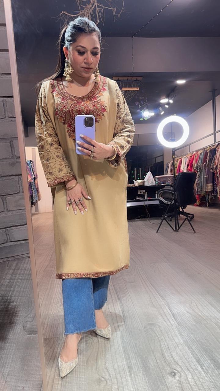 Kashmiri phiran Beige  Thread work