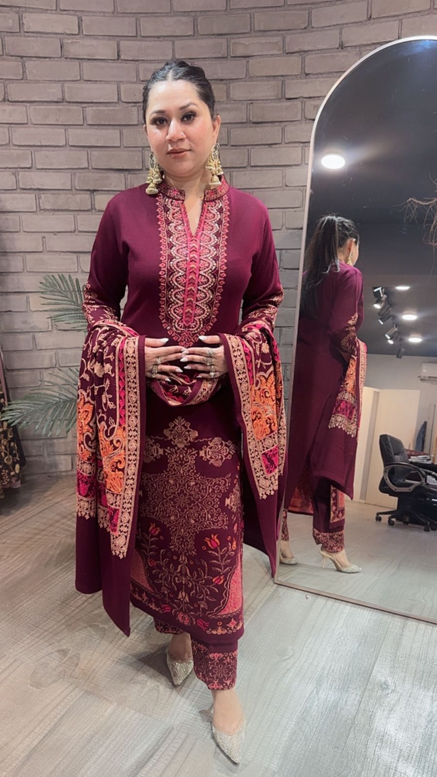 Tabak Mahroon Designer Woolen suit