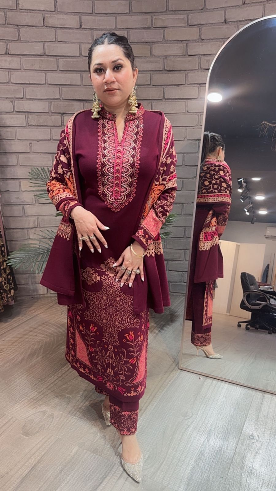 Tabak Mahroon Designer Woolen suit