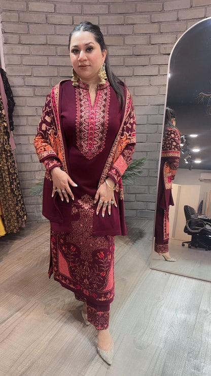 Tabak Mahroon Designer Woolen suit