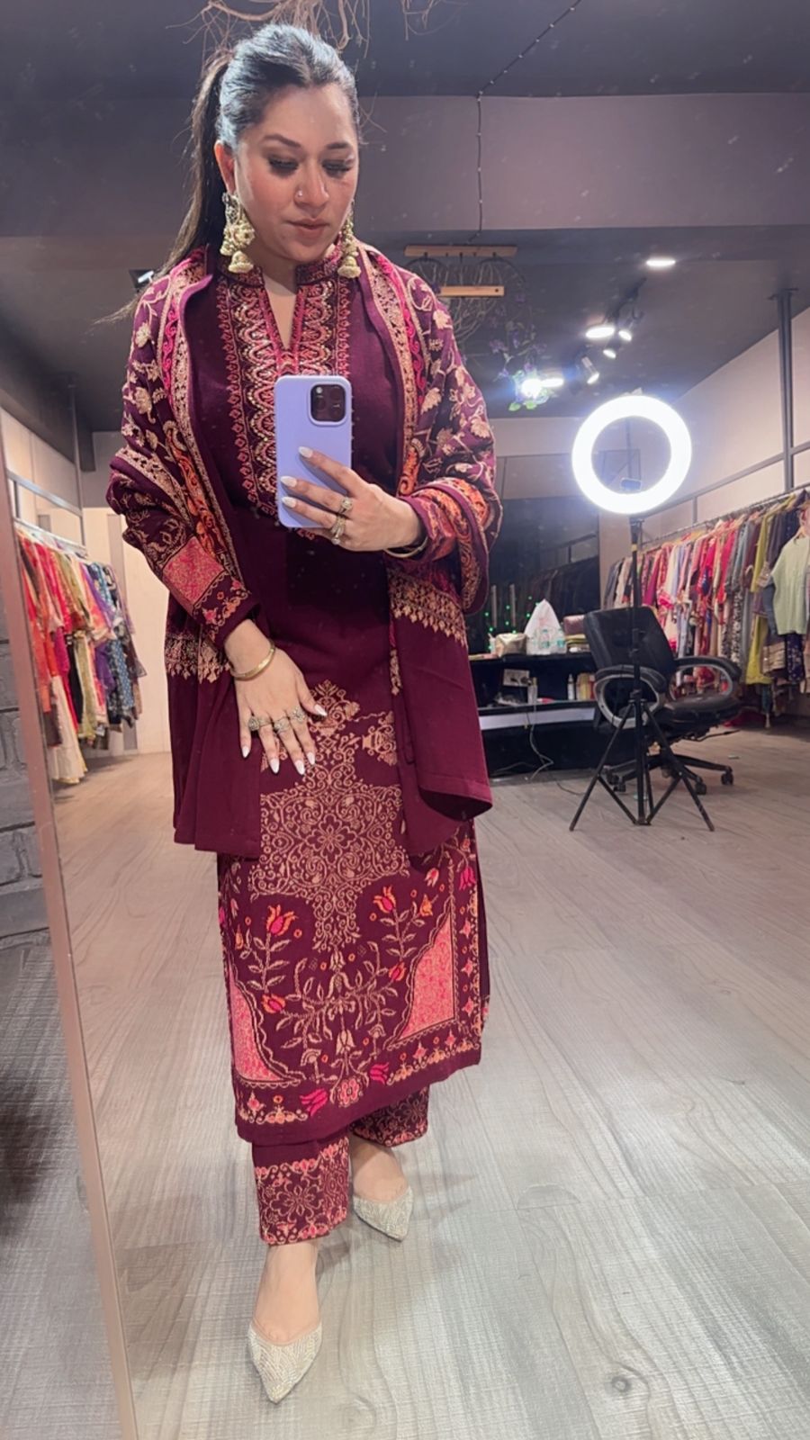 Tabak Mahroon Designer Woolen suit