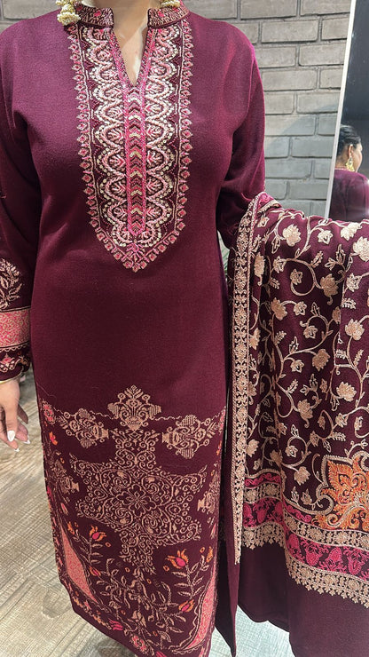 Tabak Mahroon Designer Woolen suit
